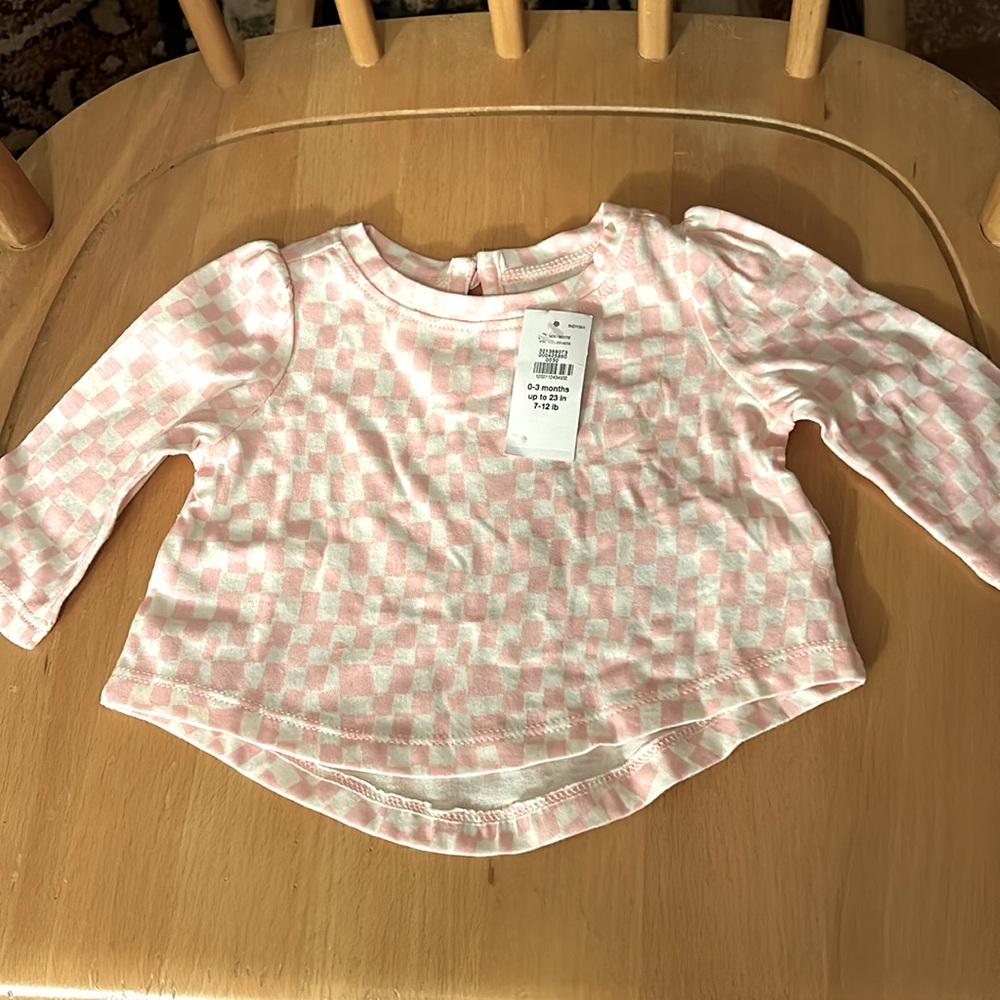 NWT Baby GAP Long Sleeve T-Shirt (0-3 Months) pink & white check. Too cute!